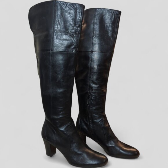 Bandolino Boots Womens size 10 Tall Black Cuffed Pirate Leather Fold Over Knee - Picture 4 of 13